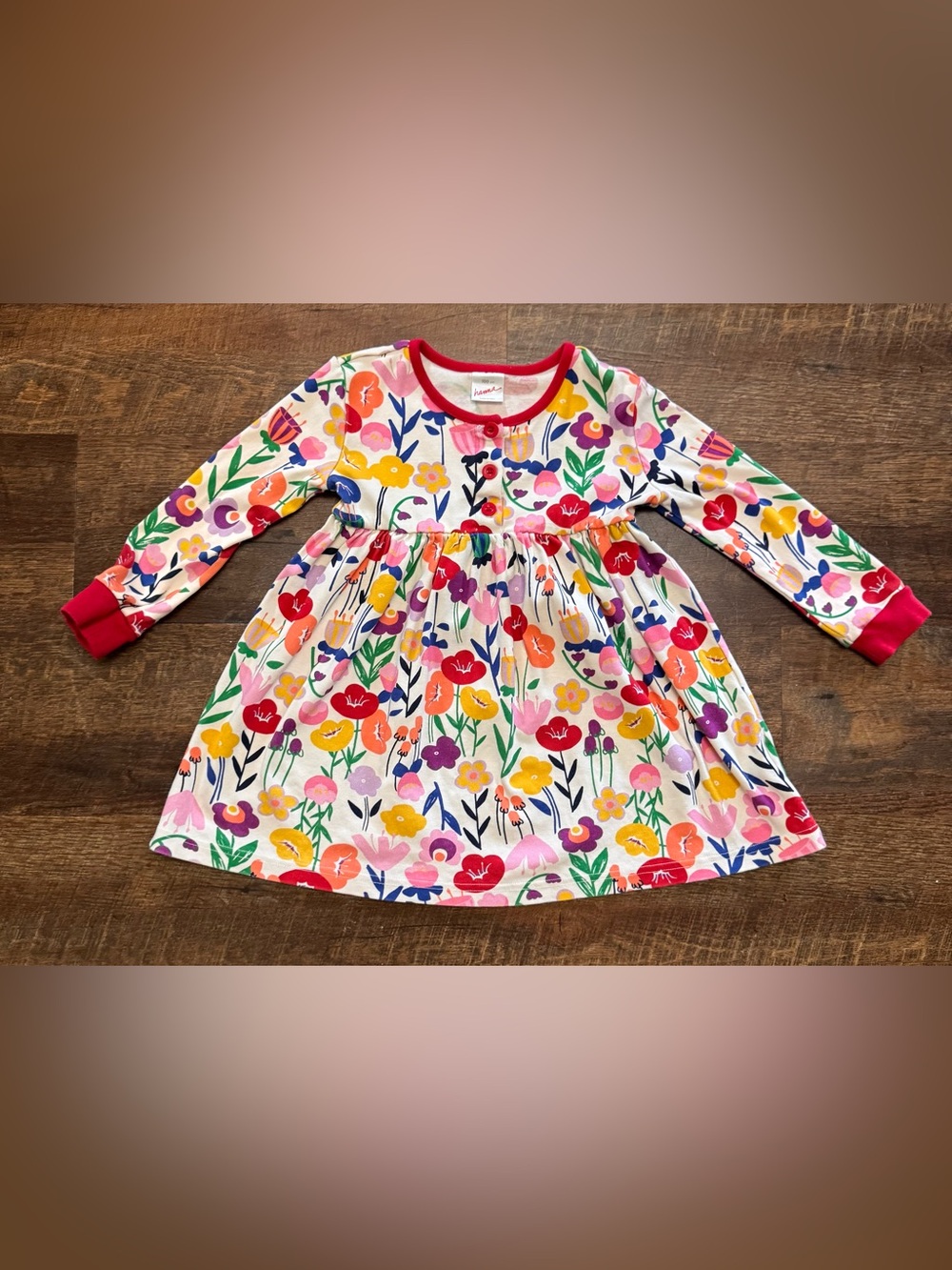 Hanna Andersson Floral Cotton Dress - Red Trim, Size 100 cm (4T) EUC